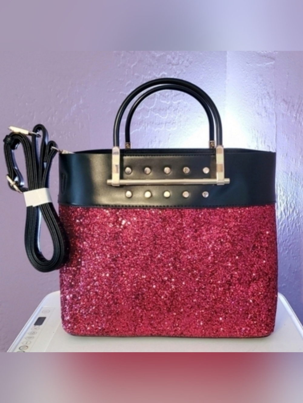 Pink Glitter Structured Tote Bag